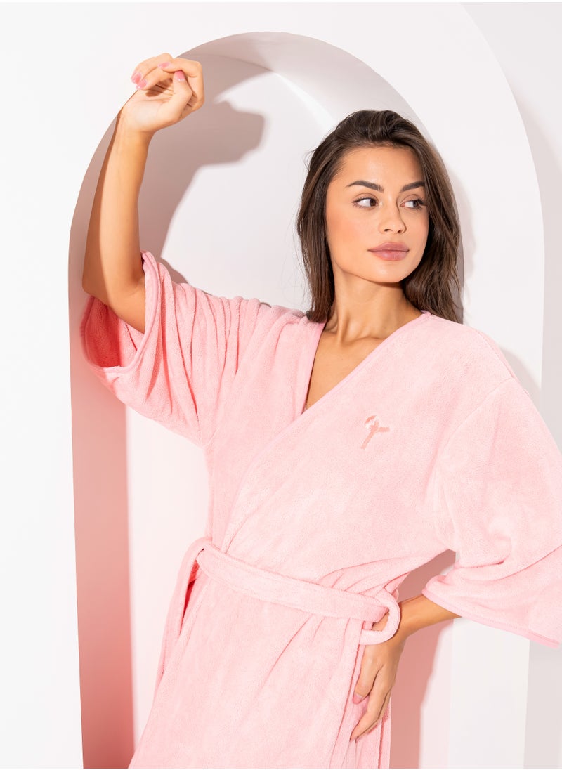 Tela Bathrobe Made of Coral Fleece Material Available in Different Sizes- Pink  - Image 3