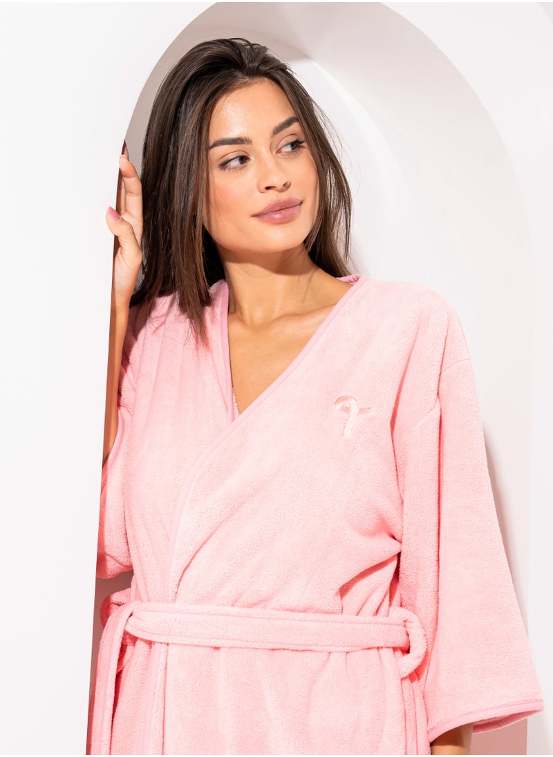 Tela Bathrobe Made of Coral Fleece Material Available in Different Sizes- Pink  - Image 2