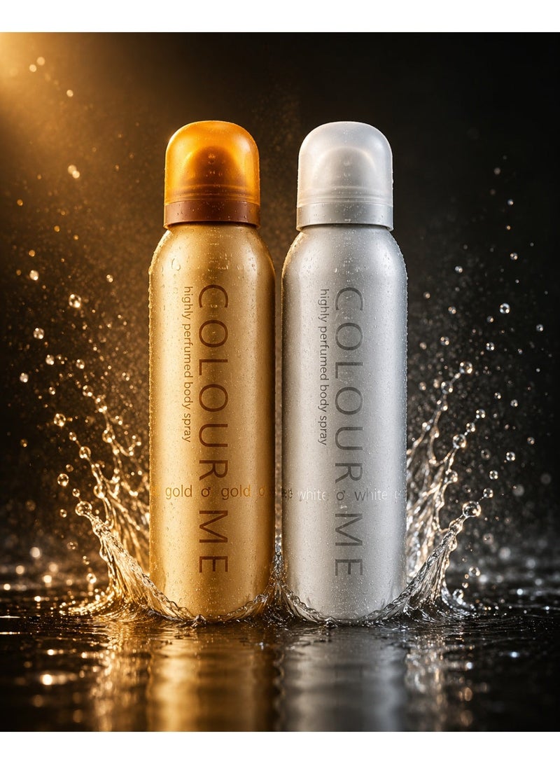 كولور مي مجموعة كولور بودي سبلاش الرجالية – Gold Gold & White White | روائح فاخرة بثبات طويل ولمسات شرقية وأروماتيك راقية - Image 1
