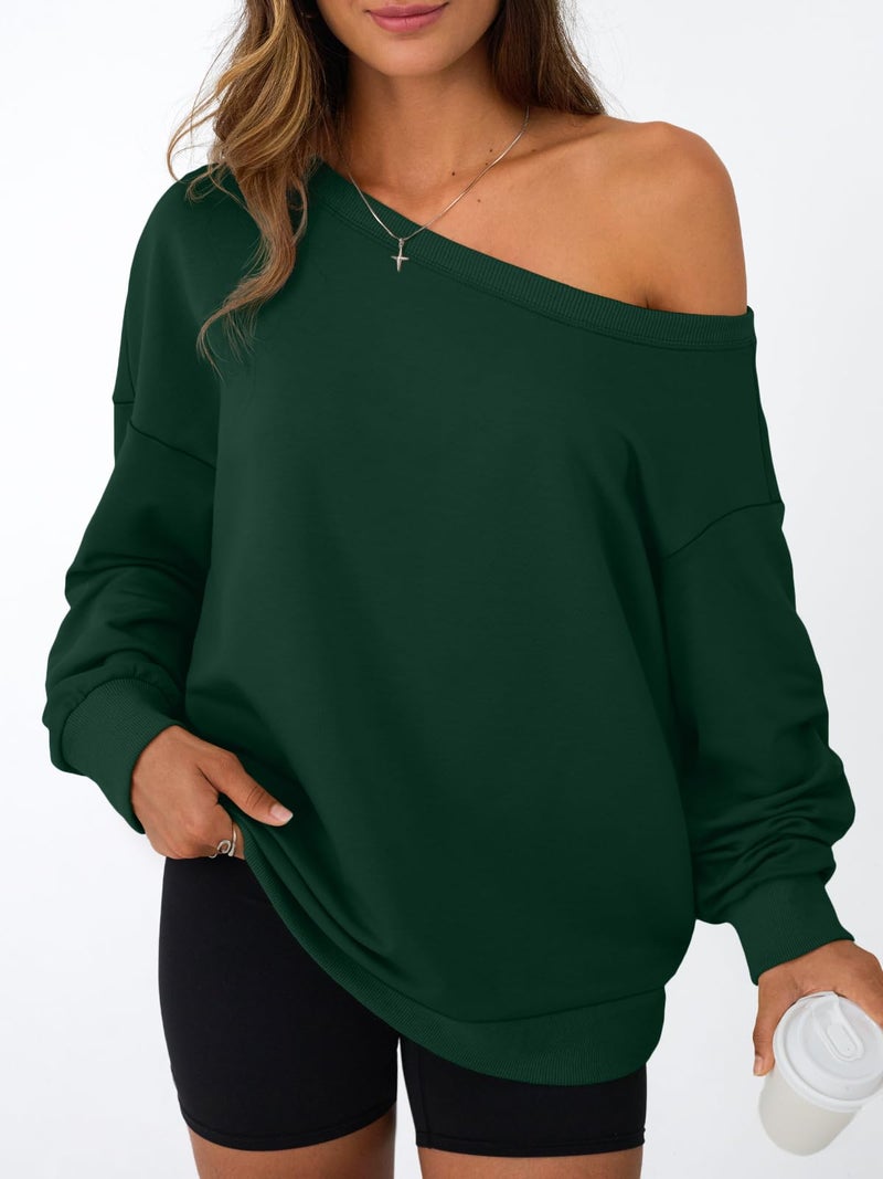 AUTOMET Women Off the Shoulder Sweatshirt Oversized Tops Spring Outfits 2026 Y2k Clothes Fashion Clothing Trendy Top Green M - Image 5