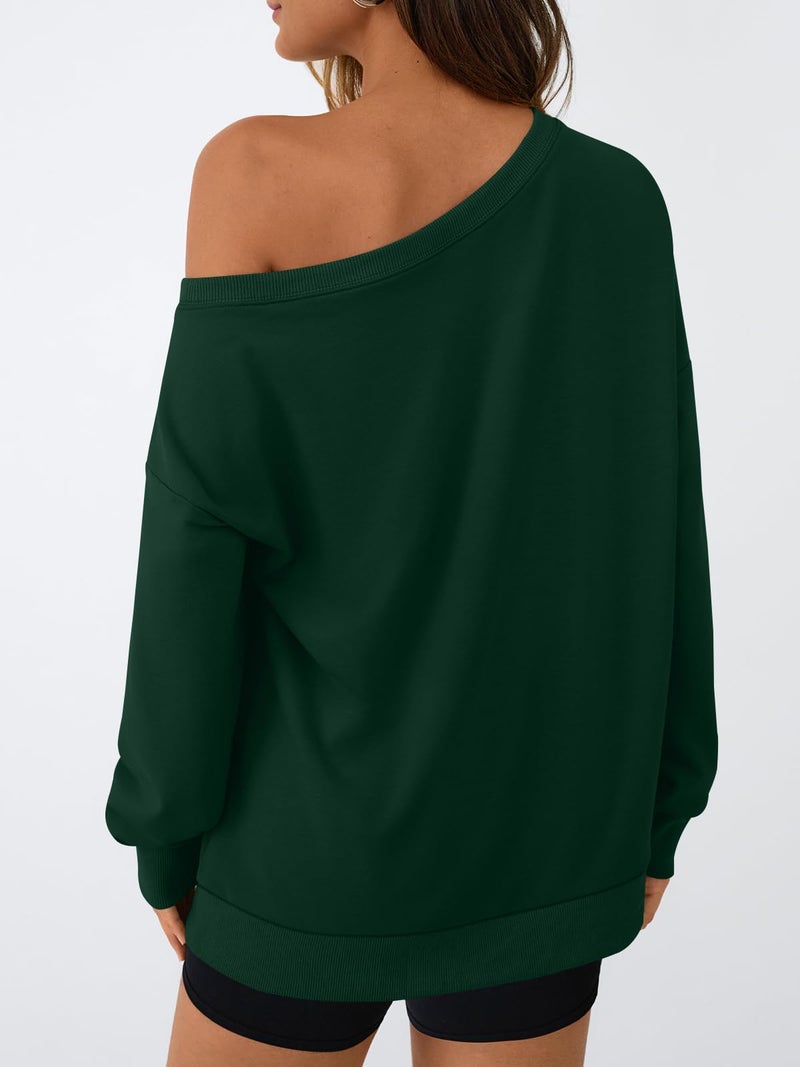 AUTOMET Women Off the Shoulder Sweatshirt Oversized Tops Spring Outfits 2026 Y2k Clothes Fashion Clothing Trendy Top Green M - Image 4