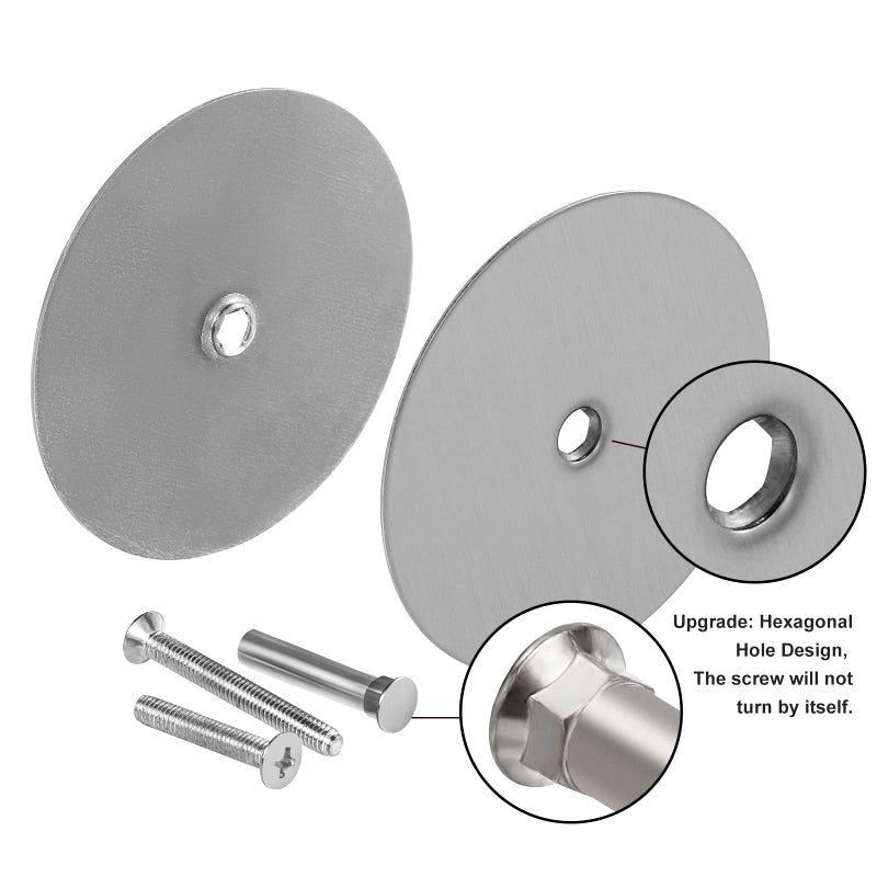 Naubea 2 Pack Door Hole Cover Plate Brushed Satin Nickel Deadbolt Cover Plate 2 5/8"" Diameter Round Door Knob Hole Filler Plate, 1"" And 1.5"" Screws, Reinforcer Locks And Doors For Home Security - Image 4