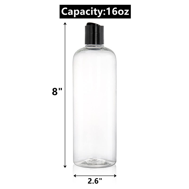 Peohud 20 Pack 16oz Clear Plastic Empty Bottles with Disc Top Flip Caps, Refillable Shampoo Bottles, Squeezable Travel Containers for Lotions, Cosmetics, Liquid Body Soap, Creams, BPA Free - Image 2