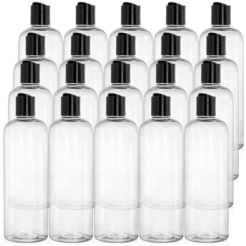 Peohud 20 Pack 16oz Clear Plastic Empty Bottles with Disc Top Flip Caps, Refillable Shampoo Bottles, Squeezable Travel Containers for Lotions, Cosmetics, Liquid Body Soap, Creams, BPA Free - Image 1