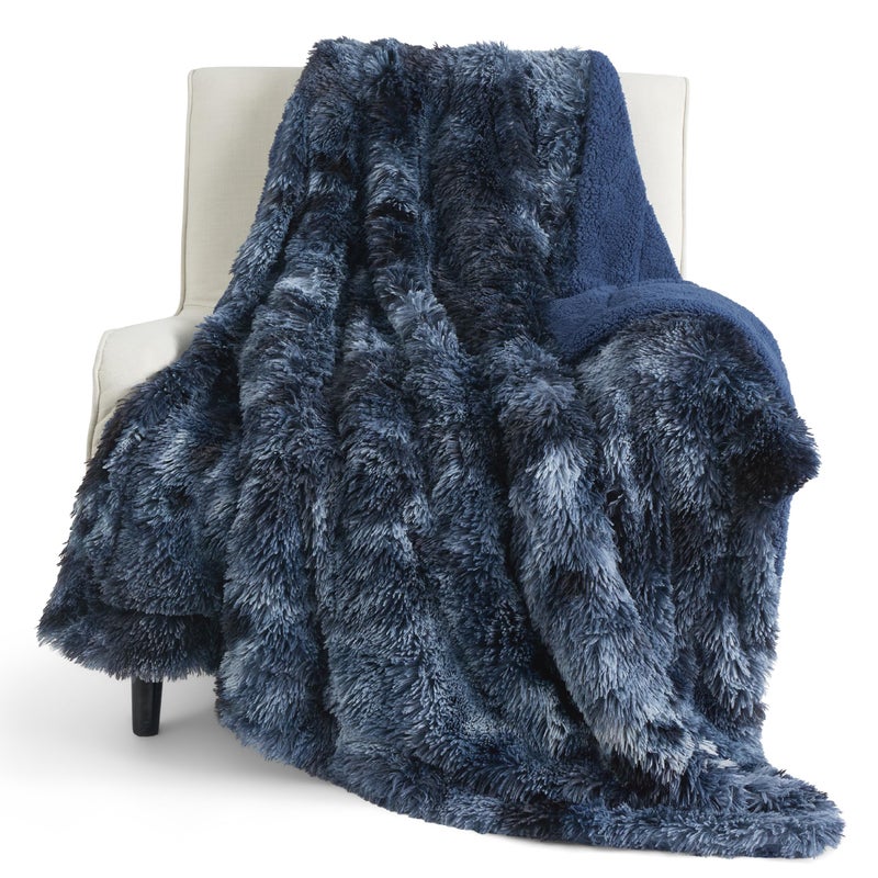Bedsure GentleSoft Fluffy Navy Blue Throw Blanket, Tie Dye Blue Decor Navy Gifts for Men, Soft Cozy Fuzzy Plush Minky Thick Warm Sherpa Fleece Faux Fur Blanket for Couch, Blanket Gifts for Him, 50x60 - Image 1