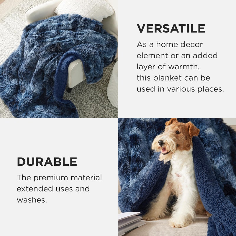 Bedsure GentleSoft Fluffy Navy Blue Throw Blanket, Tie Dye Blue Decor Navy Gifts for Men, Soft Cozy Fuzzy Plush Minky Thick Warm Sherpa Fleece Faux Fur Blanket for Couch, Blanket Gifts for Him, 50x60 - Image 4