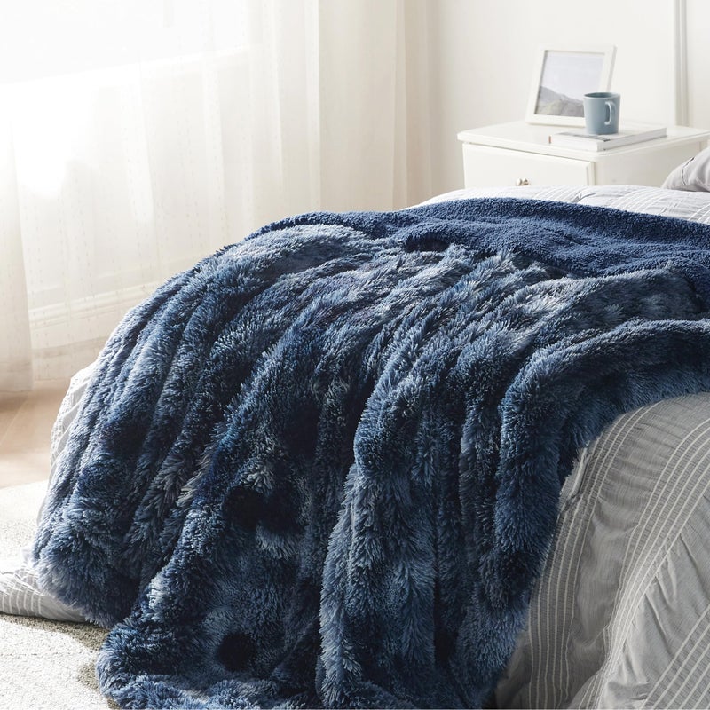 Bedsure GentleSoft Fluffy Navy Blue Throw Blanket, Tie Dye Blue Decor Navy Gifts for Men, Soft Cozy Fuzzy Plush Minky Thick Warm Sherpa Fleece Faux Fur Blanket for Couch, Blanket Gifts for Him, 50x60 - Image 5
