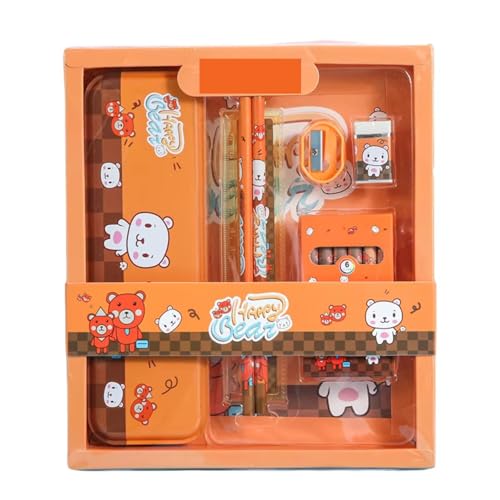 Tusmad Stationery Set for Kids – 12 Pcs School Supplies Kit with Pencil Case, Pencils, Eraser, Sharpener, Ruler & More – Cute Return Gift for Girls Ages 6–12 Years (Orange Color) - Image 1