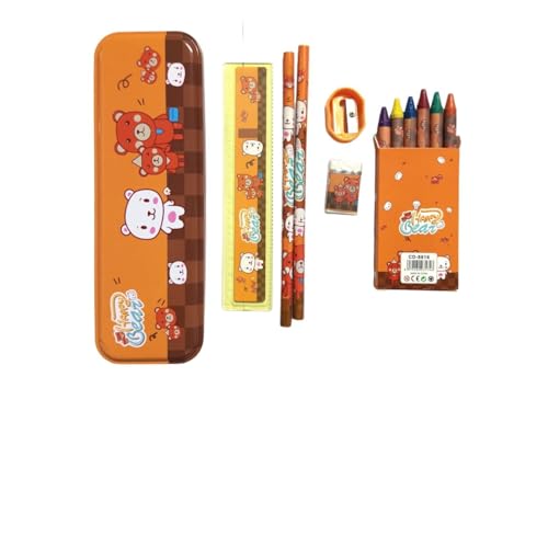 Tusmad Stationery Set for Kids – 12 Pcs School Supplies Kit with Pencil Case, Pencils, Eraser, Sharpener, Ruler & More – Cute Return Gift for Girls Ages 6–12 Years (Orange Color) - Image 2