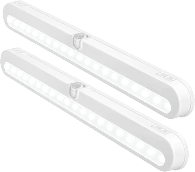 BLS T01L LED Closet Light - Super Bright 20 LED Under Cabinet Lighting Battery Powered/DC Input Wireless Motion Sensing Light, Auto On Off Switch, Motion Sensor & Light Sensor, 2 Pack - Image 1