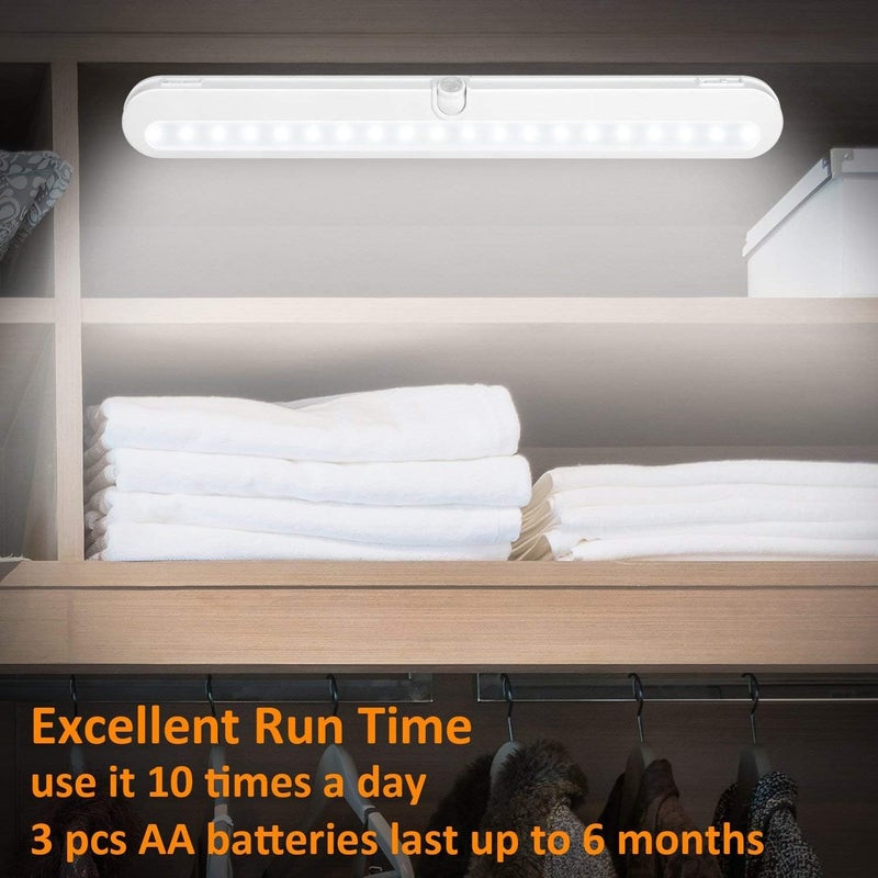 BLS T01L LED Closet Light - Super Bright 20 LED Under Cabinet Lighting Battery Powered/DC Input Wireless Motion Sensing Light, Auto On Off Switch, Motion Sensor & Light Sensor, 2 Pack - Image 2