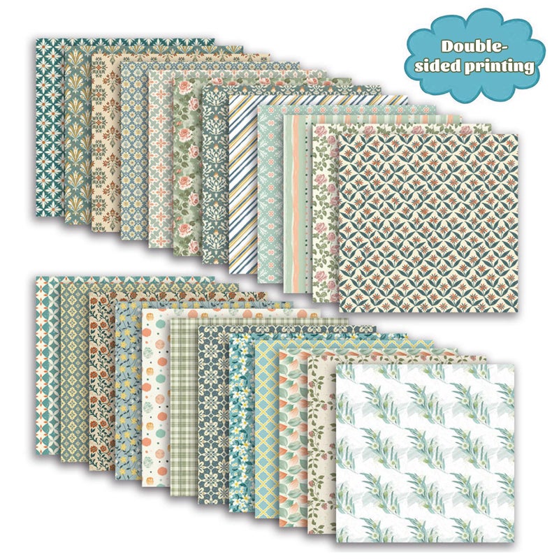MIATTCLD Scrapbook Paper 12x12 In Double Sided Decorative Paper for Scrapbooking, 24 Sheets/24 Designs Spring Floral Patterned Craft Paper for Junk Journals DIY Cards Album Decoration (Blue) - Image 4