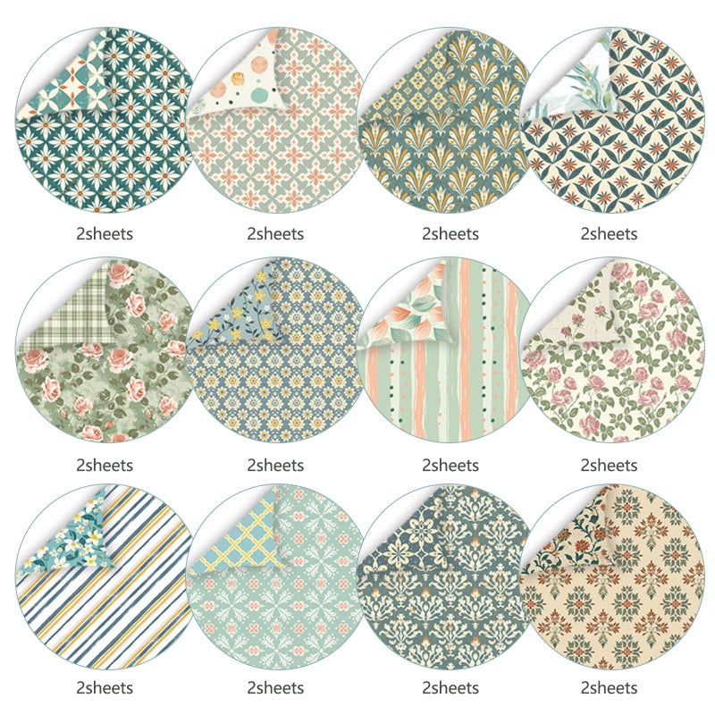 MIATTCLD Scrapbook Paper 12x12 In Double Sided Decorative Paper for Scrapbooking, 24 Sheets/24 Designs Spring Floral Patterned Craft Paper for Junk Journals DIY Cards Album Decoration (Blue) - Image 3