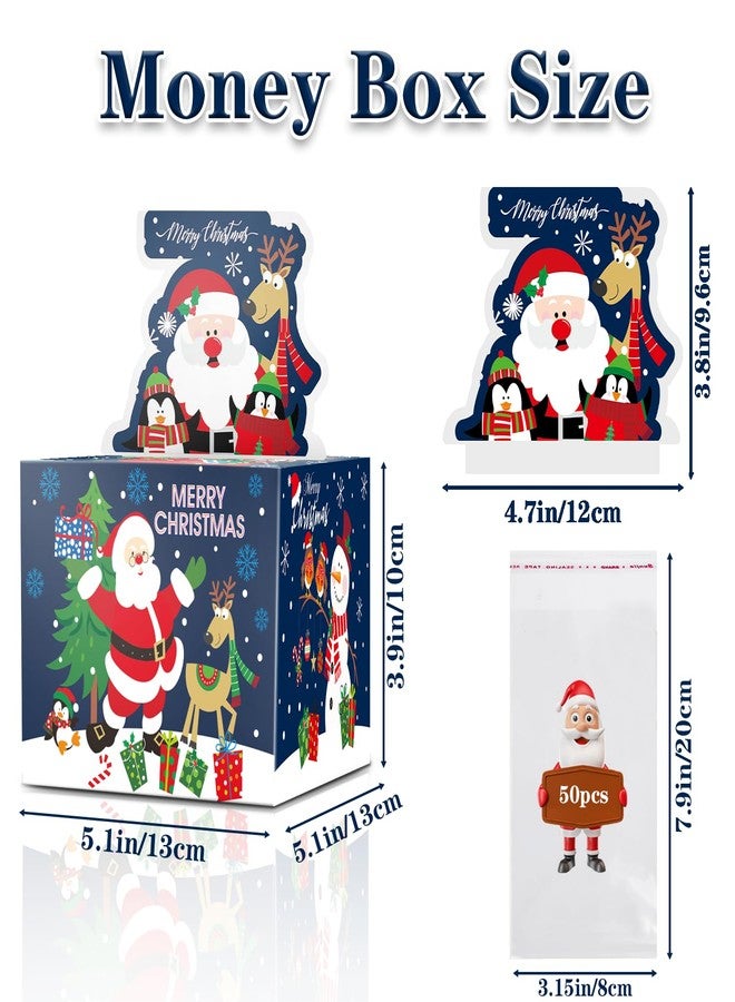 JWSCYSY Christmas Money Box for Cash Gift Pull, Money Holder Cash Gift for Kids Adults, DIY Fun Holiday Cash Box, Surprise Gift Box for Parents, Lovers and Friends, Includes 50Pcs Transparent Bags (Blue) - Image 2