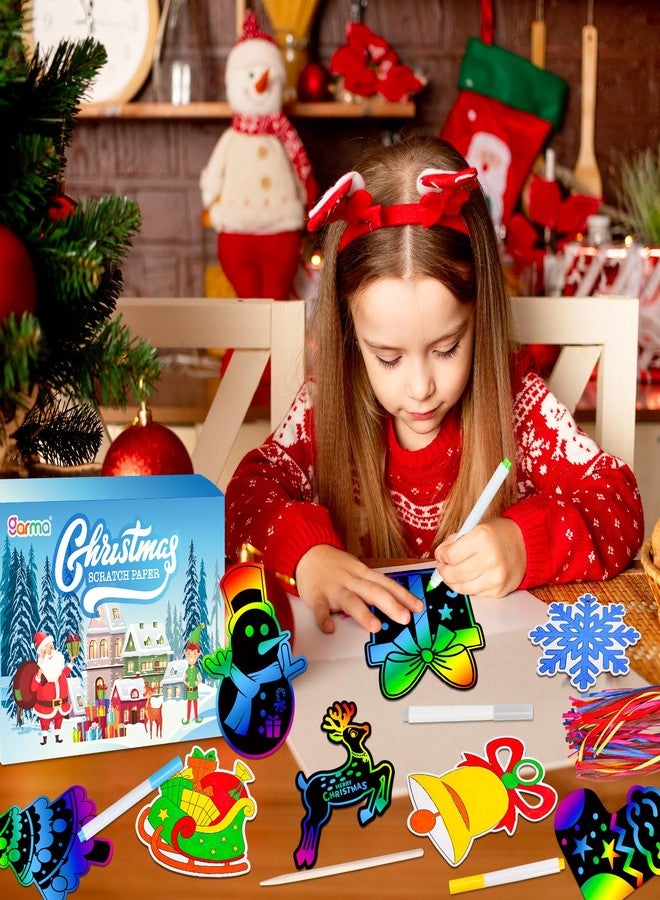 Garma 36Pcs Christmas Crafts Scratch Art for Kids, Rainbow Scratch Paper Christmas Ornaments Crafts Christmas Party Favors Toys Xmas Tree Ornaments Hanging Craft Art Kits - Image 3
