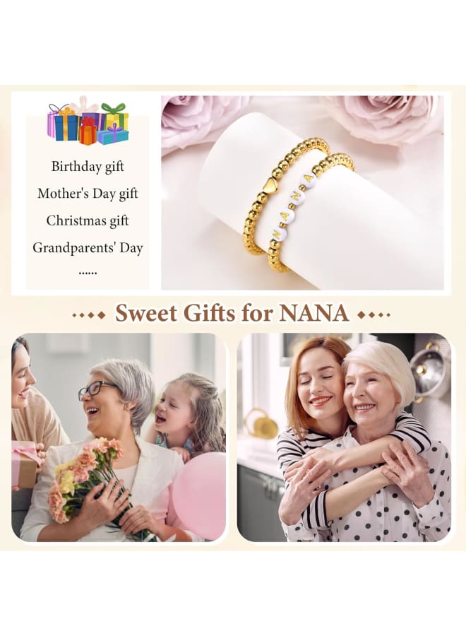 Trendy Gold Bracelets for Women : 2 Pcs 14k Gold Plated Stainless Steel Beaded Heart Mom/Daughter/Nana/ Mama/Sister Stacking Stretch Bracelets Jewelry Love Gifts for Mother's Day Graduation Birthday - Image 5