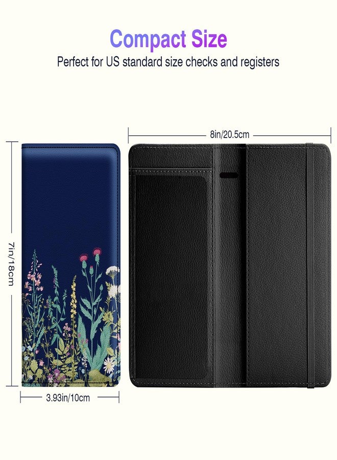 Pisypox Checkbook Cover for Personal Checkbook，Patterned Pu Leather check book covers for women and men，with Pen Holder & Built-in Clear Plastic Divider for Duplicate Checks, Black flora, 7 x 3.7 x - Image 2