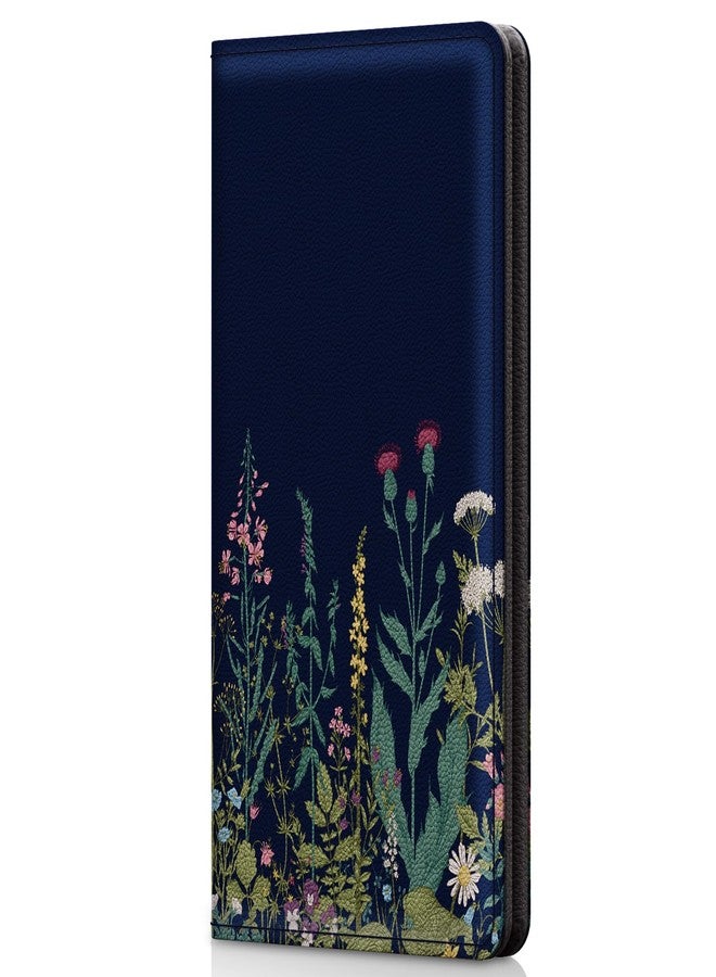 Pisypox Checkbook Cover for Personal Checkbook，Patterned Pu Leather check book covers for women and men，with Pen Holder & Built-in Clear Plastic Divider for Duplicate Checks, Black flora, 7 x 3.7 x - Image 1