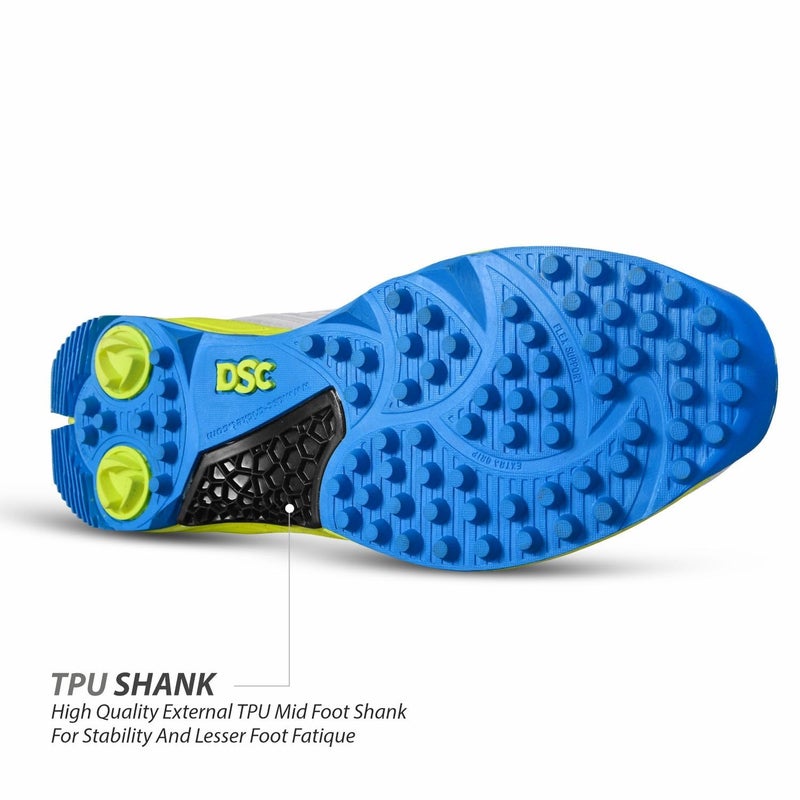 DSC Jaffa 22 Cricket Sport Shoes | Color: White-Lime-Yellow| Size: 9US/8UK/42EU | for Men & Boys | Breathable Mesh | Non-Slip Sole | Improved Stability | Embossed Design | Durable & Lightweight - Image 2