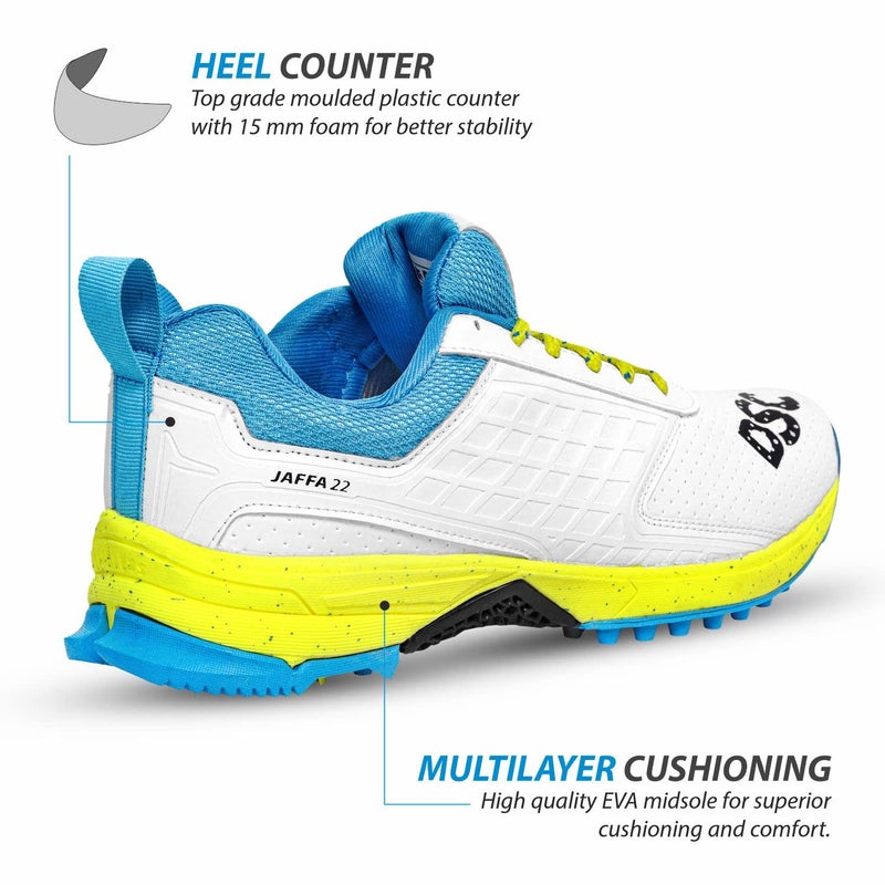 DSC Jaffa 22 Cricket Sport Shoes | Color: White-Lime-Yellow| Size: 9US/8UK/42EU | for Men & Boys | Breathable Mesh | Non-Slip Sole | Improved Stability | Embossed Design | Durable & Lightweight - Image 3