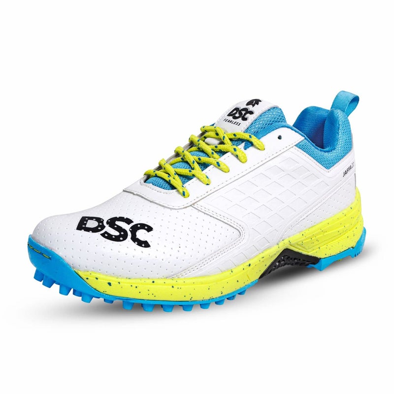 DSC Jaffa 22 Cricket Sport Shoes | Color: White-Lime-Yellow| Size: 9US/8UK/42EU | for Men & Boys | Breathable Mesh | Non-Slip Sole | Improved Stability | Embossed Design | Durable & Lightweight - Image 1