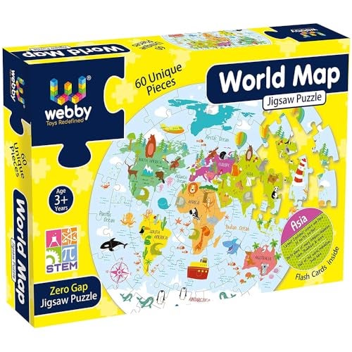 Webby Amazing World Map Jigsaw Floor Puzzle 60 Pcs with 4 Double Sided Flashcards | Birthday Gift for Boys & Girls - Image 2