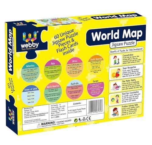 Webby Amazing World Map Jigsaw Floor Puzzle 60 Pcs with 4 Double Sided Flashcards | Birthday Gift for Boys & Girls - Image 3