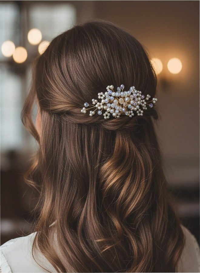 Twinsho Bridal Hair Comb with Pearl and Crystal Beads, Gold-Toned, Iridescent Wedding Hair Accessory, Pearl Crystal Wedding Hair Comb for Women - Image 2