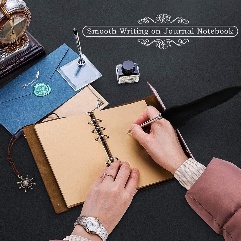 kreni kreni Sprinkle Gold Luxury Vintage Feather Quill Dip Calligraphy Fountain Pen Writing Ink 5 Nibs Set With Seal Wax Stationery Gift Box  - Image 5