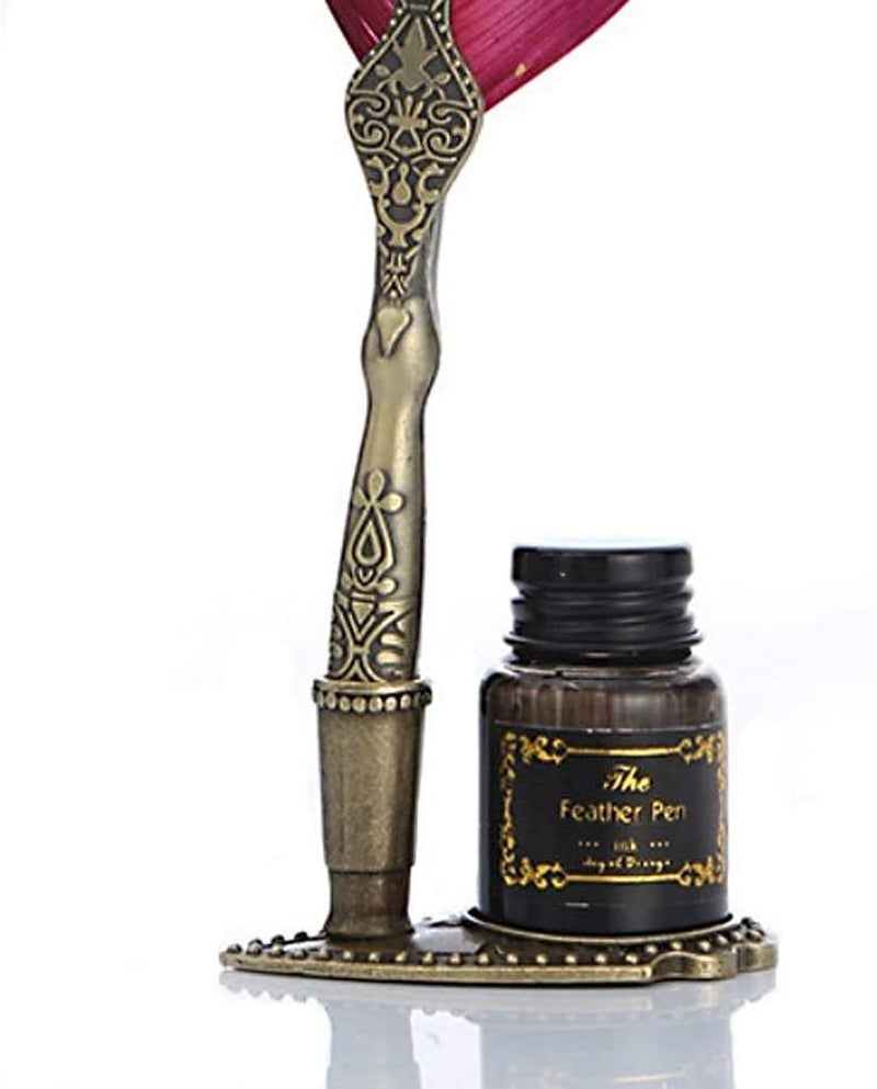 kreni kreni Sprinkle Gold Luxury Vintage Feather Quill Dip Calligraphy Fountain Pen Writing Ink 5 Nibs Set With Seal Wax Stationery Gift Box  - Image 2