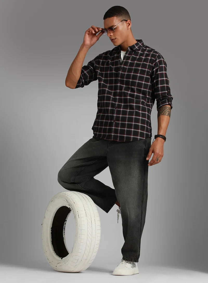HIGH STAR Regular Fit Checked Pattern Full Sleeve Spread Collar Mid Rise Classic Casual Cotton Shirt for Men