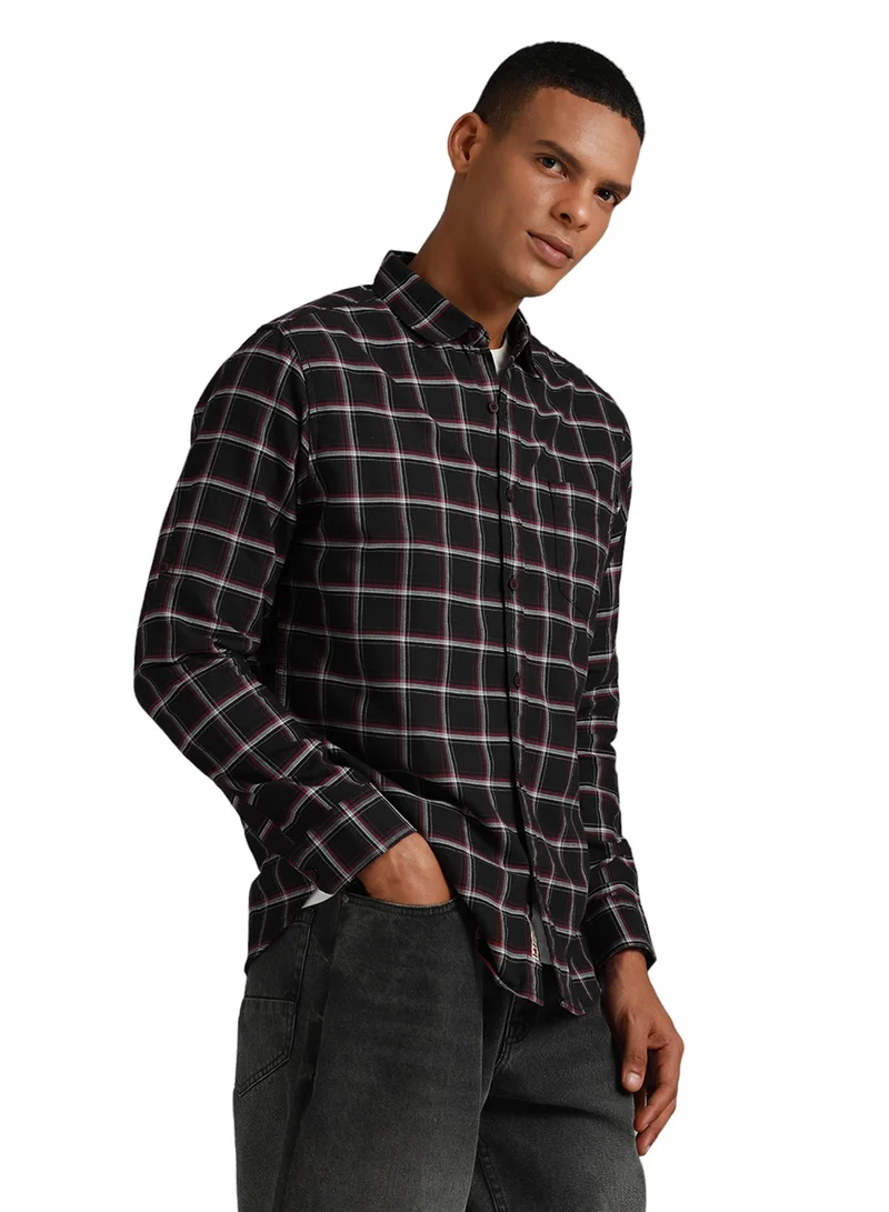 HIGH STAR Regular Fit Checked Pattern Full Sleeve Spread Collar Mid Rise Classic Casual Cotton Shirt for Men