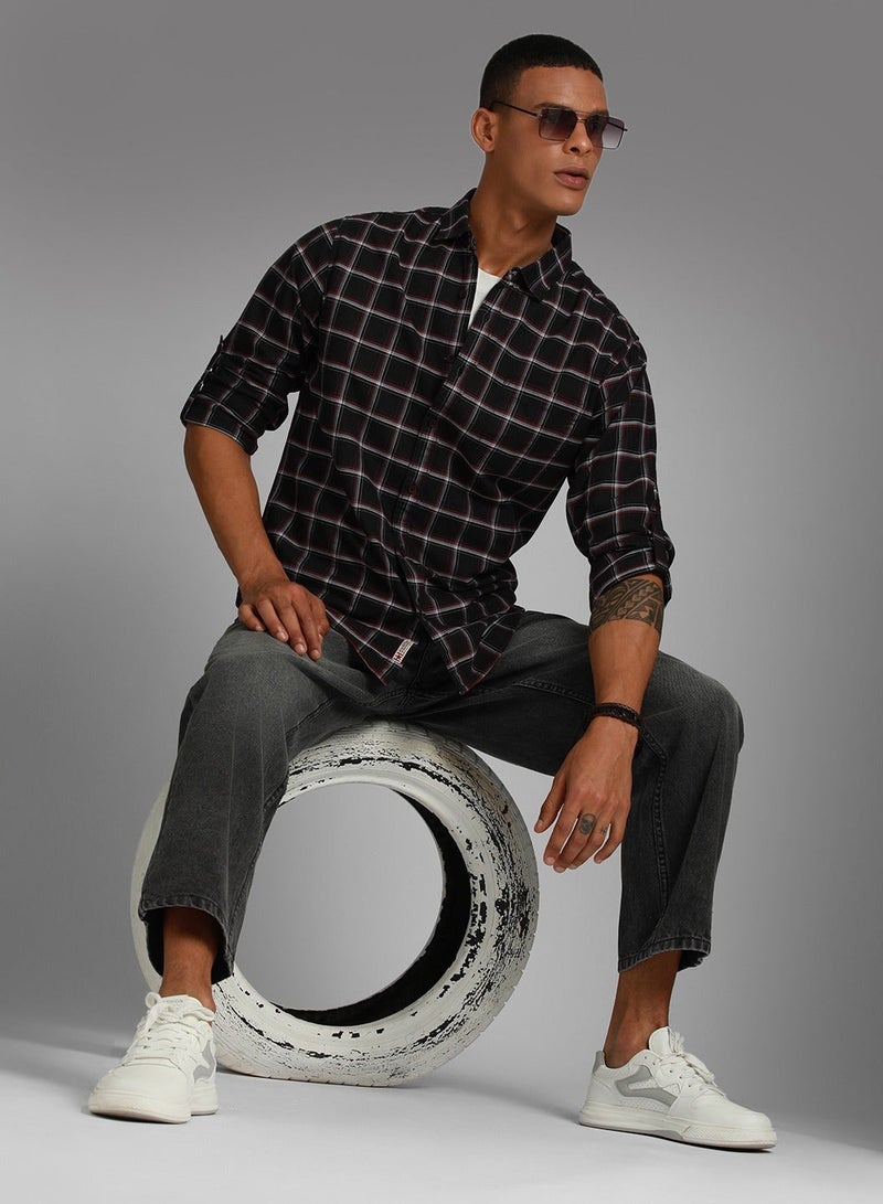 HIGH STAR Regular Fit Checked Pattern Full Sleeve Spread Collar Mid Rise Classic Casual Cotton Shirt for Men - Image 2