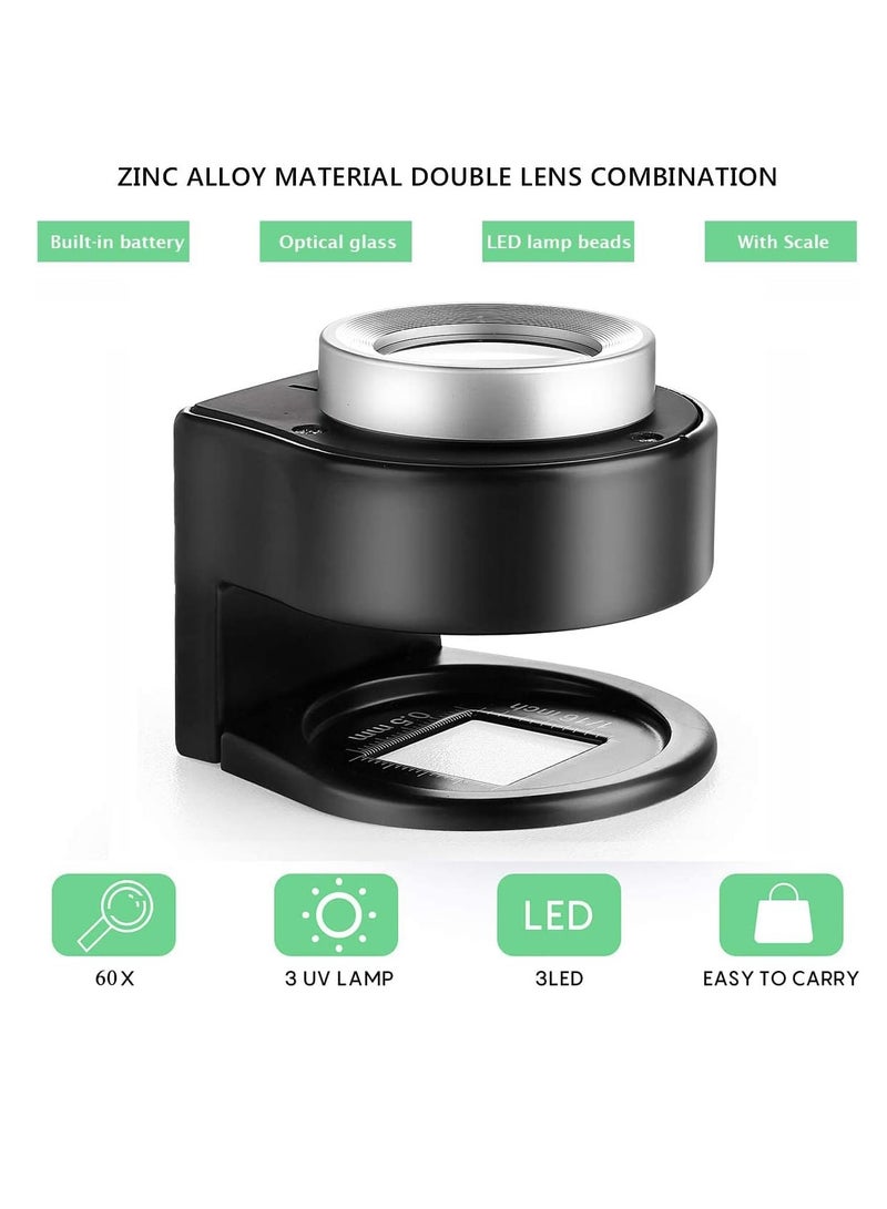 كيلا Coin Magnifier, Rechargeable Portable USB 6 Lights Metal UV Magnifying with Ptical Glass Lens Scale for Jewelry, Textile, Gems, Stamps, Coins and Plants - Image 4