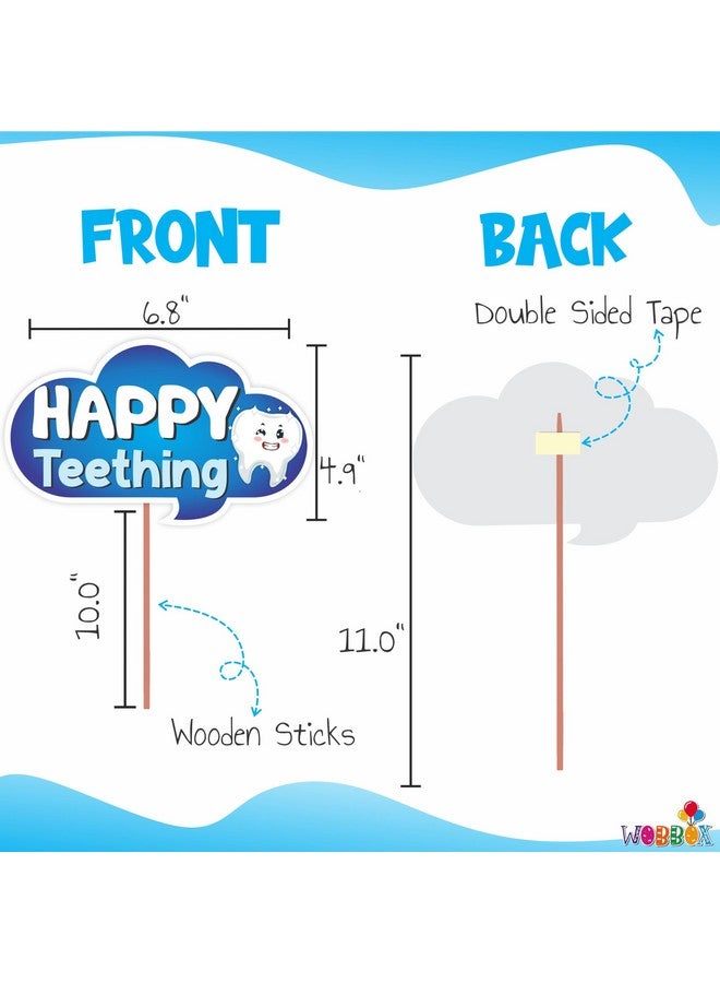 Wobbox First Tooth Photo Booth Party Props (13 Pcs) with First Tooth Bunting Banner, Blue & White Colour with Stylish Font, First Tooth Decoration, First Tooth Decoration Items for Baby - Image 3
