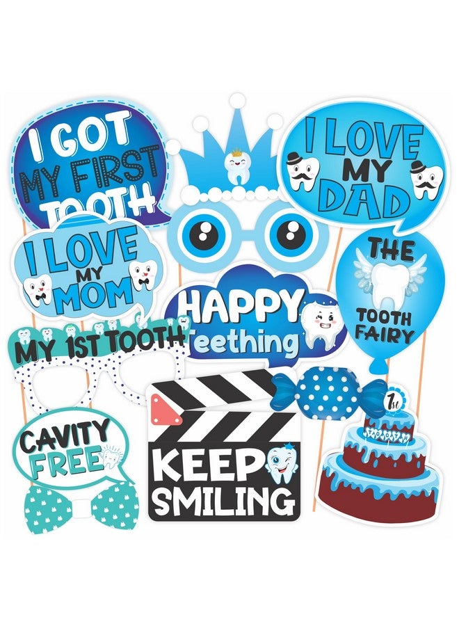 Wobbox First Tooth Photo Booth Party Props (13 Pcs) with First Tooth Bunting Banner, Blue & White Colour with Stylish Font, First Tooth Decoration, First Tooth Decoration Items for Baby - Image 5