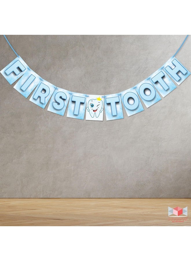 Wobbox First Tooth Photo Booth Party Props (13 Pcs) with First Tooth Bunting Banner, Blue & White Colour with Stylish Font, First Tooth Decoration, First Tooth Decoration Items for Baby - Image 4