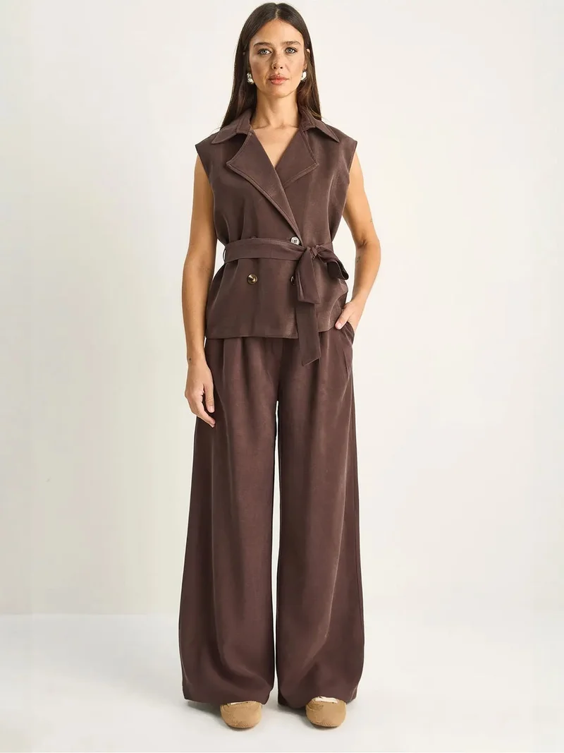 LUCCI High Waist Wide Leg Co-ord Set with Shawl Collar