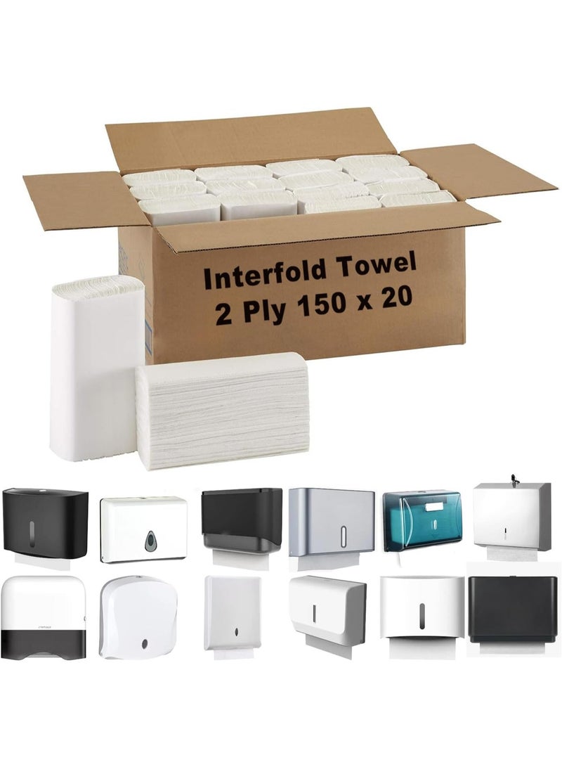 ساي المناديل الورقية المتداخلة عالية الجودة بطبقتين لليدين – مقاس 220 × 210 مم – 150 منديلًا × 20 عبوة في الكرتون – ناعمة، قوية وعالية الامتصاص – مناديل ورقية متداخلة للاستخدام المنزلي والمكتبي والتجاري - Image 1