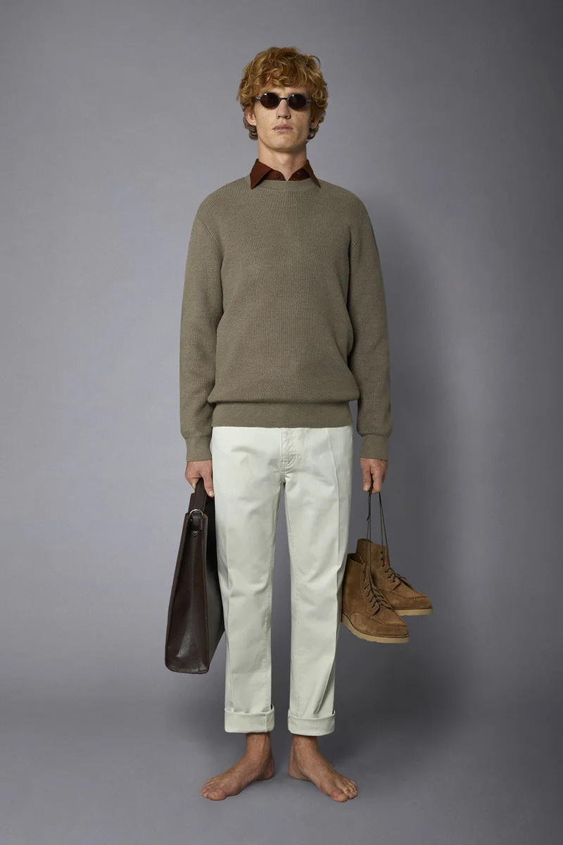 Men's roundneck sweater with English rib knitting regular fit - Taupe