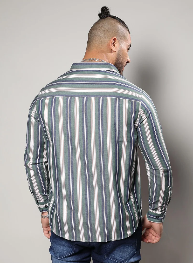 Instafab Plus Unbalanced Striped Shirt