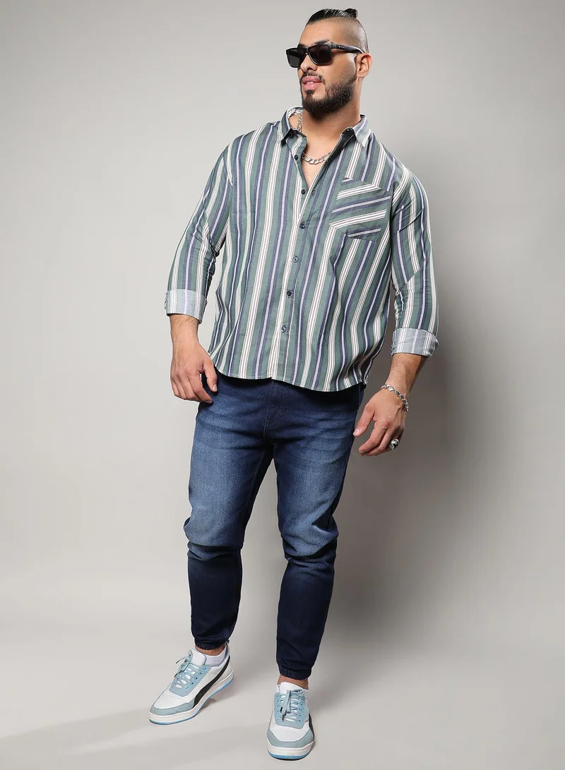 Instafab Plus  Unbalanced Striped Shirt for Men | Best Price UAE