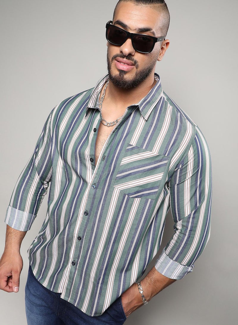 Instafab Plus Unbalanced Striped Shirt - Image 1