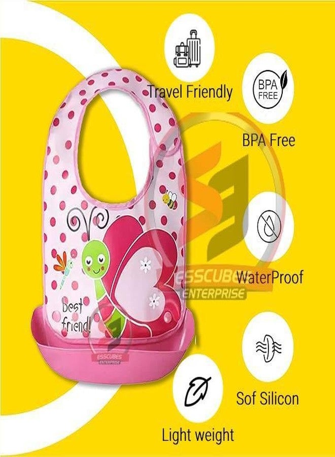 Ess Cubes Enterprise Cartoon Animal Adjustable Strap Waterproof Reusable Silicone Baby/Toddlers girl boys Bibs Apron for Lunch Feeding Babies eating detachable saliva pocket Tray/Food Catcher Mix Color (1) - Image 4