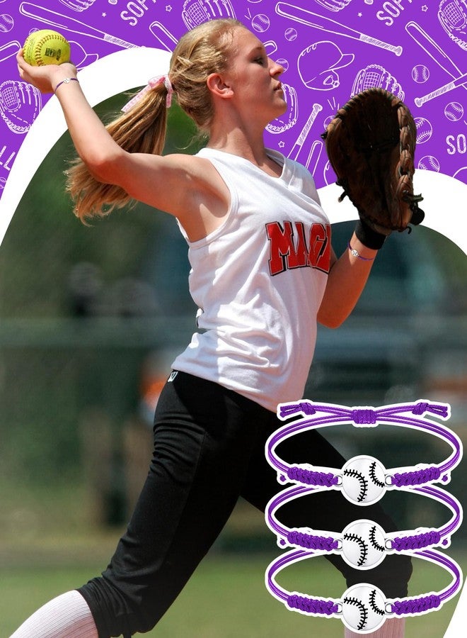 Jadive 20 Pcs Softball Charm Bracelets Bulk Softball Birthday Party Favors Sport Coach Bracelets Adjustable Baseball Team Gifts for Players Women Men(Purple) - Image 4