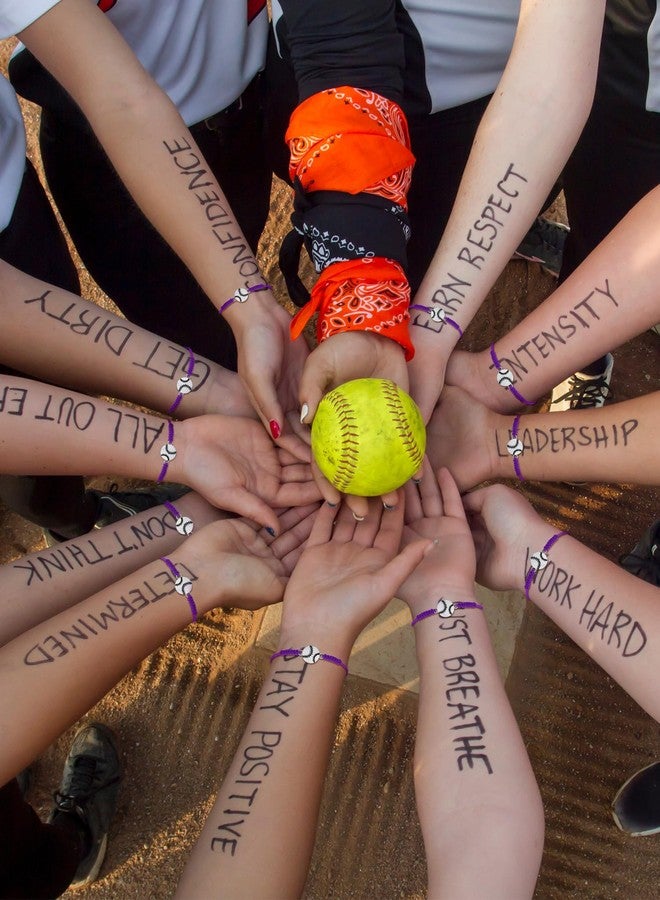 Jadive 20 Pcs Softball Charm Bracelets Bulk Softball Birthday Party Favors Sport Coach Bracelets Adjustable Baseball Team Gifts for Players Women Men(Purple) - Image 5