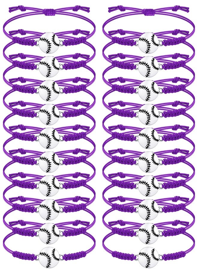 Jadive 20 Pcs Softball Charm Bracelets Bulk Softball Birthday Party Favors Sport Coach Bracelets Adjustable Baseball Team Gifts for Players Women Men(Purple) - Image 1