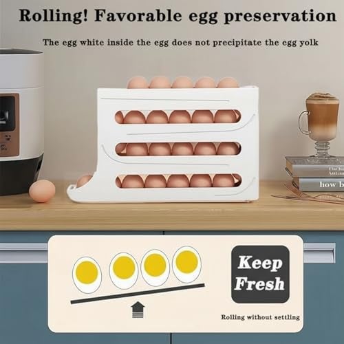 XML 30 Eggs Tray Storage Box Baskets Holder Dispenser Refrigerator Space-saving Stackable Plastic Automatic Roller Organizer Storage Containers For Kitchen Tools Items (Pack of 1) - Image 4