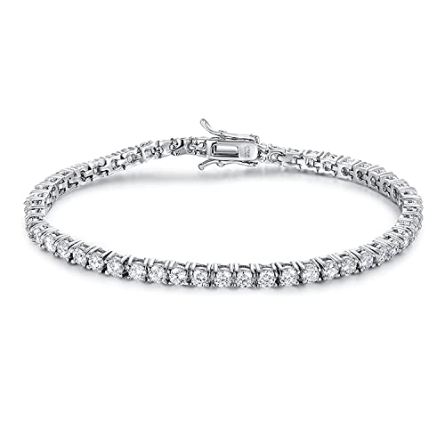 TIKJE 925 Sterling Silver 3mm Cubic Zirconia Classic Tennis Bracelet | White Gold Bracelets for Women | Size 7.25 Inch - Image 1