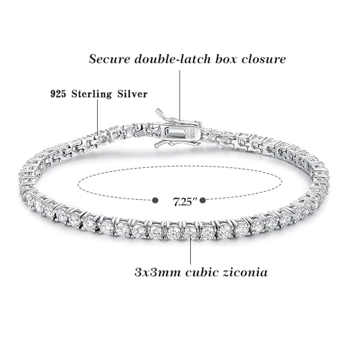 TIKJE 925 Sterling Silver 3mm Cubic Zirconia Classic Tennis Bracelet | White Gold Bracelets for Women | Size 7.25 Inch - Image 5